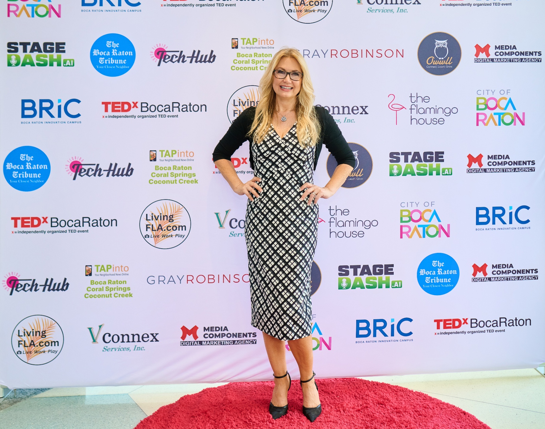 Cindy Metzler at TEDx Boca Raton step-and-repeat